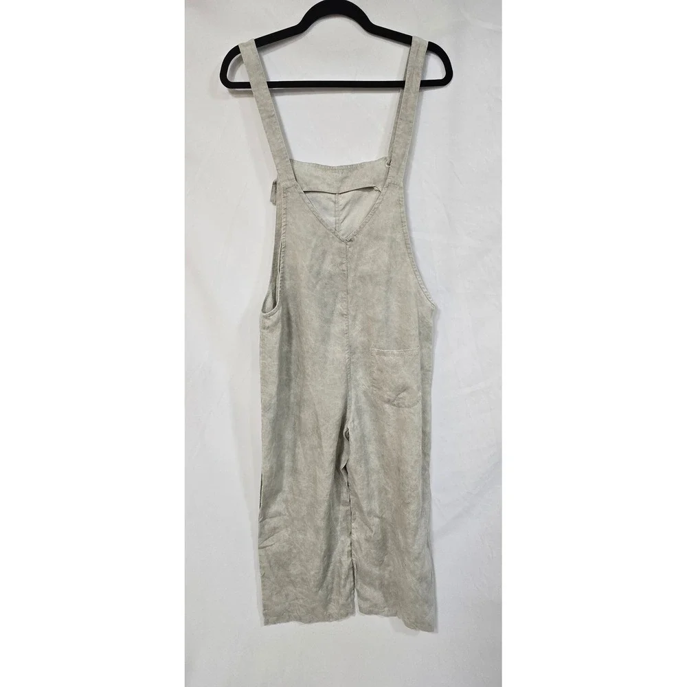 Zara‎ women L wide leg linen lyocell blend overall jumpsuit granola outdoor